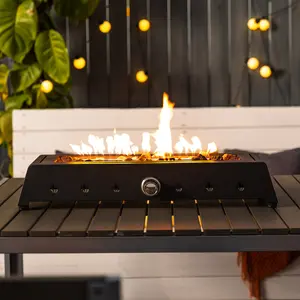 28-Inch Portable Rectangular Gas Tabletop Fire Pit with Quick Connect Joint, Wind-Resistant Glass Wind Guard, Volcanic Rock, Gas Burner, Steel Body, Outdoor Patio & Garden Use
