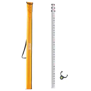 fathersdaygift VEVOR Aluminum Grade Rod, 9-Feet/10ths 3 Sections Telescopic Measuring Rod, Double-Sided Scale 1/10ft Leveling Rod Stick, Aluminum Alloy Survey Rod with Bubble LevelCarrying Bag for Houses, Walls, Floors