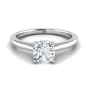 Pinched Cathedral Solitaire Cushion Engagement Ring Setting in Platinum