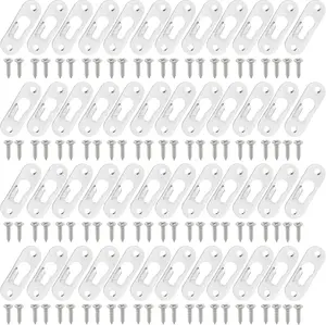 , 100 Pack Silver Metal Single Keyhole Hangers Picture Hanger Fasteners Plate Hanging Bracket Hardware with Mount Screw for Mirror Frame