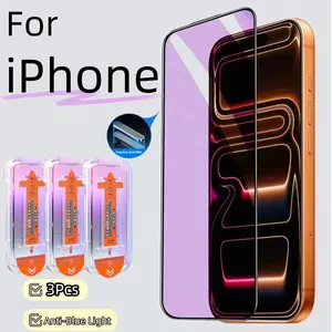3-Pack Anti-Blue Light Tempered Glass Screen Protector for iPhone 17 16 15 14 13 12 11 Pro Max, Full Coverage, 9h Hardness, Bubble-Free
