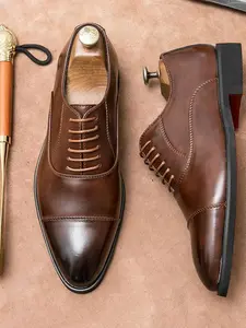 Men's Business Formal Lace Up Dress Shoes, Fashionable Pointed Toe Rubber Shoes for Work Office, Male All-match Commuter Shoes for Daily Wear Footwear