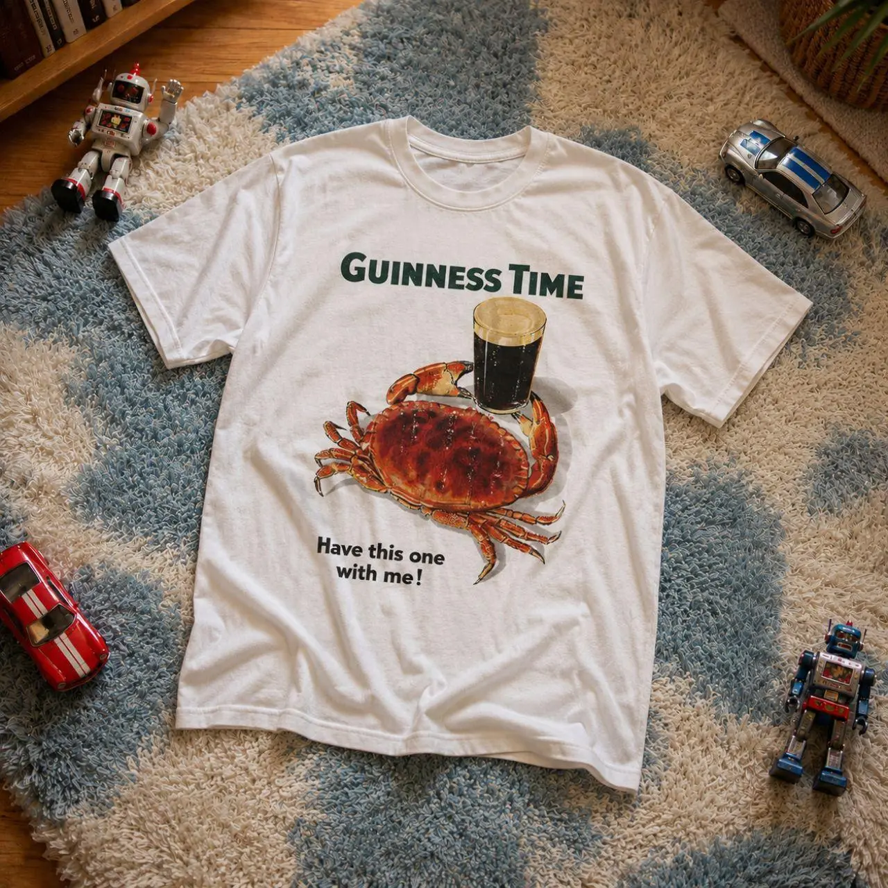 Guinness Time Crab Graphic Shirt, Vintage Beer Lover Tee, Irish Pub Graphic T-Shirt, Seafood Lover Shirt, Funny Drinking Tee, Unisex St. Patrick's Day Shirt