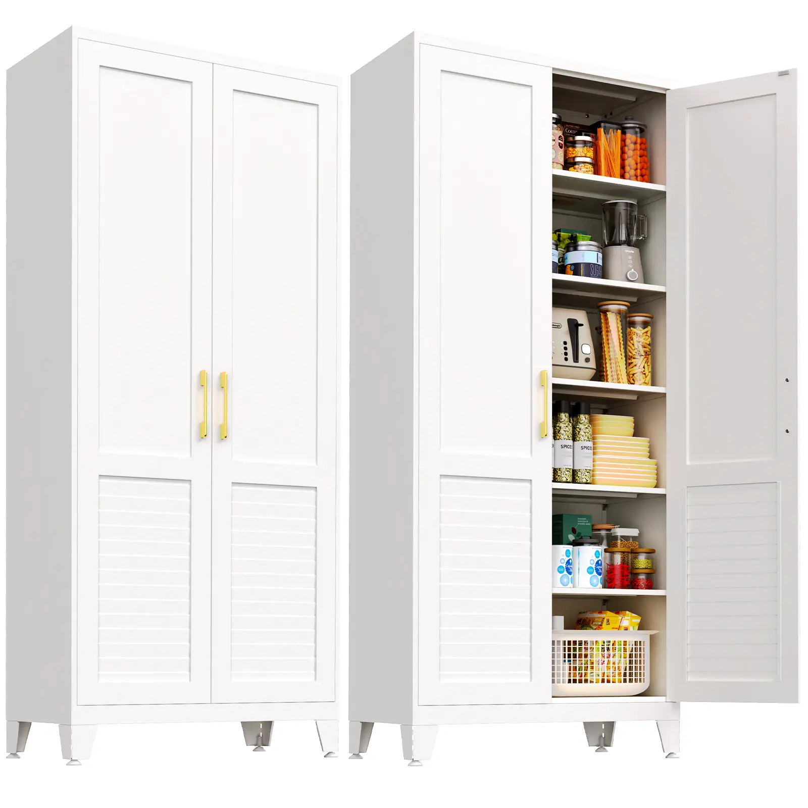 Kitchen storage cabinet, 74.8-inch tall cabinet with doors, freestanding kitchen cabinet for organizing the kitchen, dining room, and pantry, adjustable shelves, width 31.5 inches, width 15.7 inches, width 74.8 inches