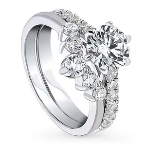 BERRICLE Sterling Silver Solitaire 5-Stone Wishbone Engagement Rings Statement Stackable Band for Women, 1.25 Carat Round Cut Cubic Zirconia CZ Ring Set