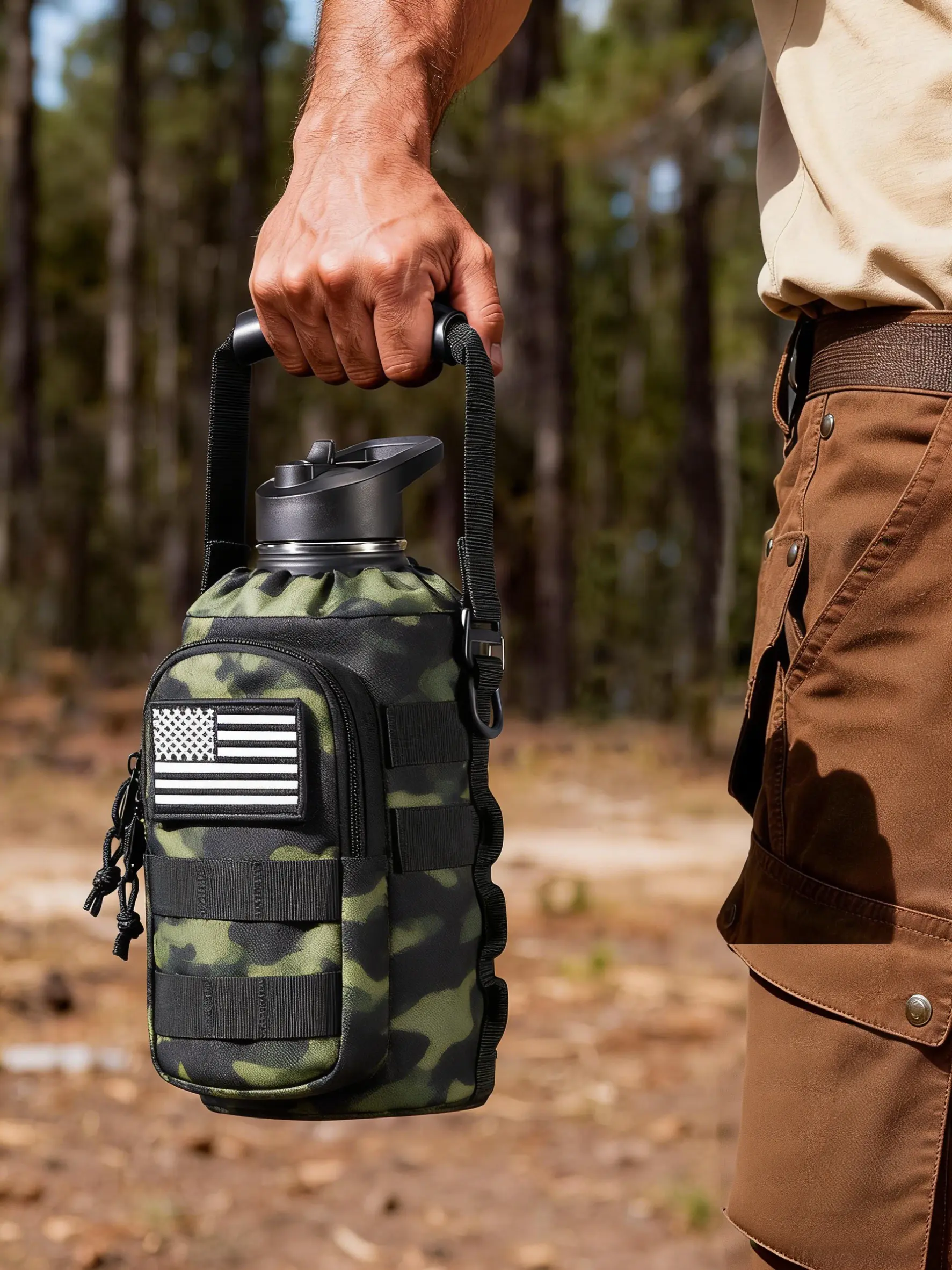 2L Water Bottle Pouch with Durable Handle & Removable Sleeve for Gym Hiking Camping