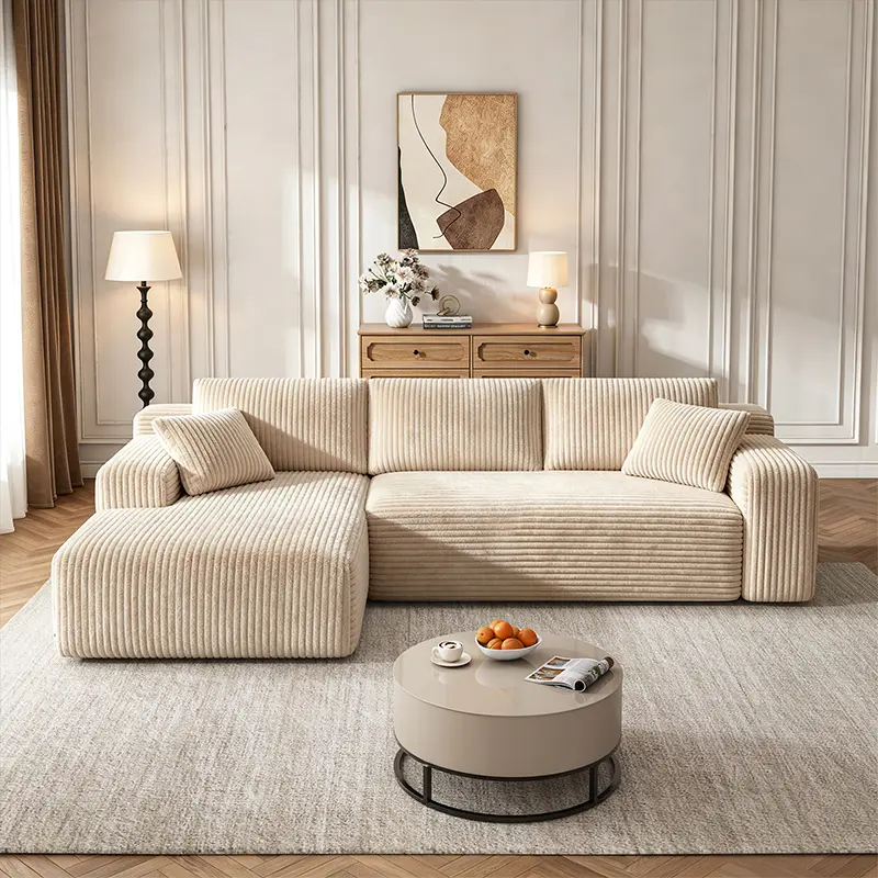 【1 Packages】 96-Inch U-Shaped Memory Foam Sectional Sofa — An oversized modular design offering "cloud-like" comfort; features deep seating and compressed corduroy fabric, combining space-saving capabilities with a convertible sleeper function.