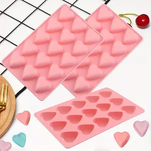 3 Pieces 3D Heart Chocolate Molds, 15 Cavities Valentine's Candy Molds, Silicone Heart Molds for Jelly Gummy Ice Cube Cupcake Cake Topper Decoration