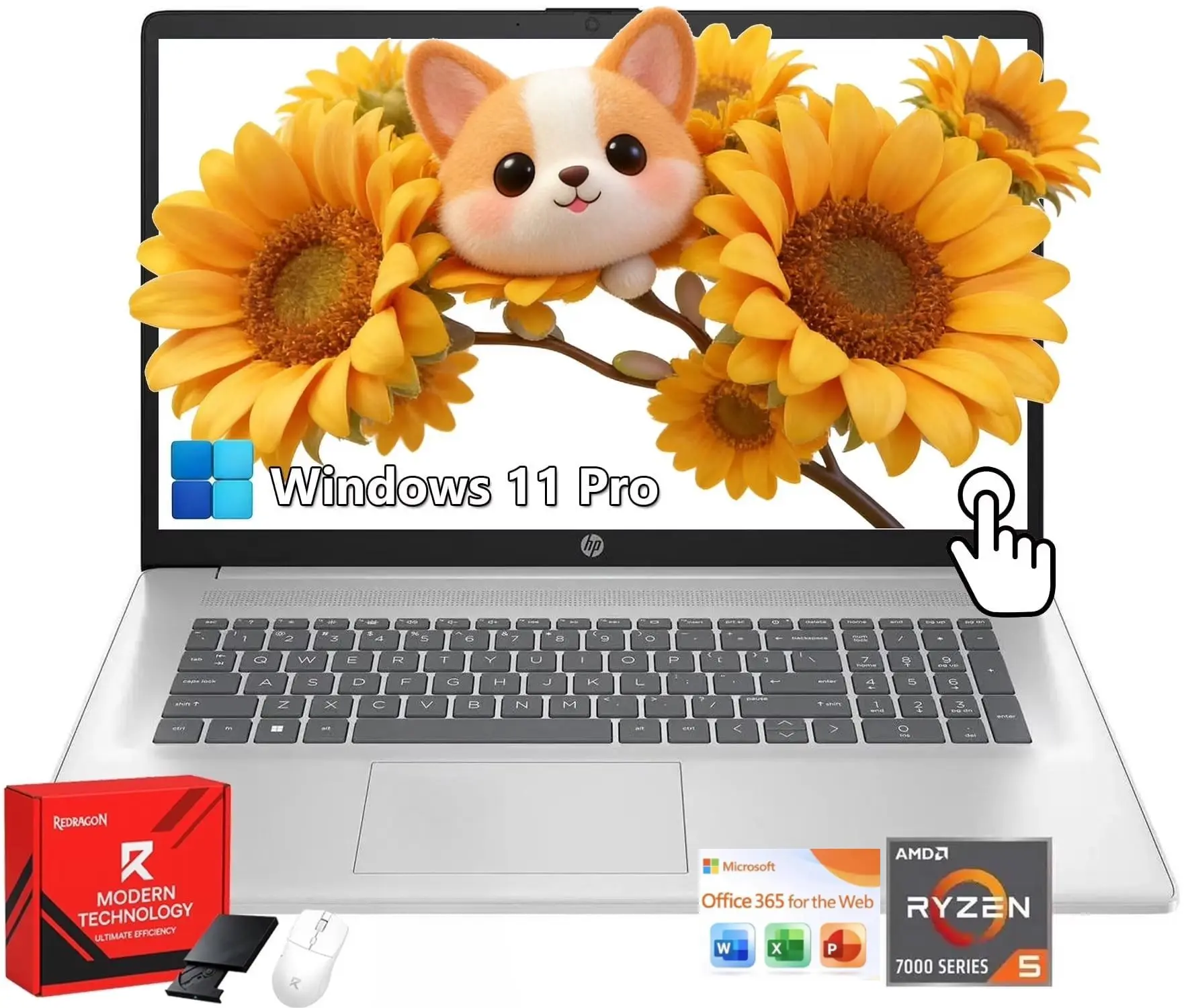 HP 17.3 inch Flagship Touchscreen Laptop, AMD Ryzen 5 7530U, Up to 32GB RAM, Up to 1TB SSD, Windows 11 Pro, Office 365 Web Version,17.3" HD+ BrightView Display, AI-Powered Copilot, Wi-Fi 6
