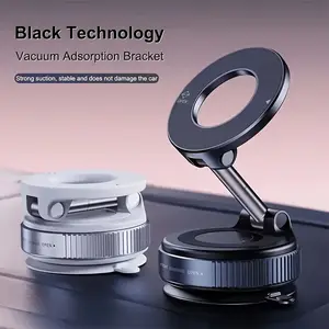 Super Folding Magnetic Car Phone Holder - Aluminum Alloy, 360° Rotatable, Strong Magnetic Hold, Vacuum Suction Cup, Multi-Angle Adjustable Mount for Dashboard, Car, Desktop Use