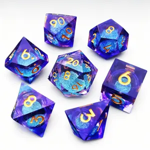 DND Blue Quicksand 7-Piece Resin Dice Set for TRPG, COC Cthulhu Role-Playing Games