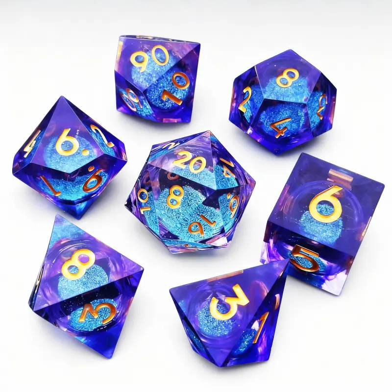 7-Piece Blue Quicksand Resin Dice Set - Polyhedral Dice for DND, TRPG, Tabletop Party Games for Adults, Fantasy & Sci-Fi Role-Playing (COC Cthulhu Compatible)