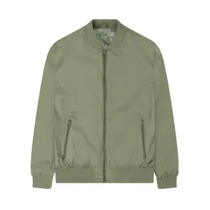 Men's Casual Windproof Bomber Jacket with Zipper Pockets - Solid Color, Polyester, Machine Washable Coats Long Sleeve Olive Green