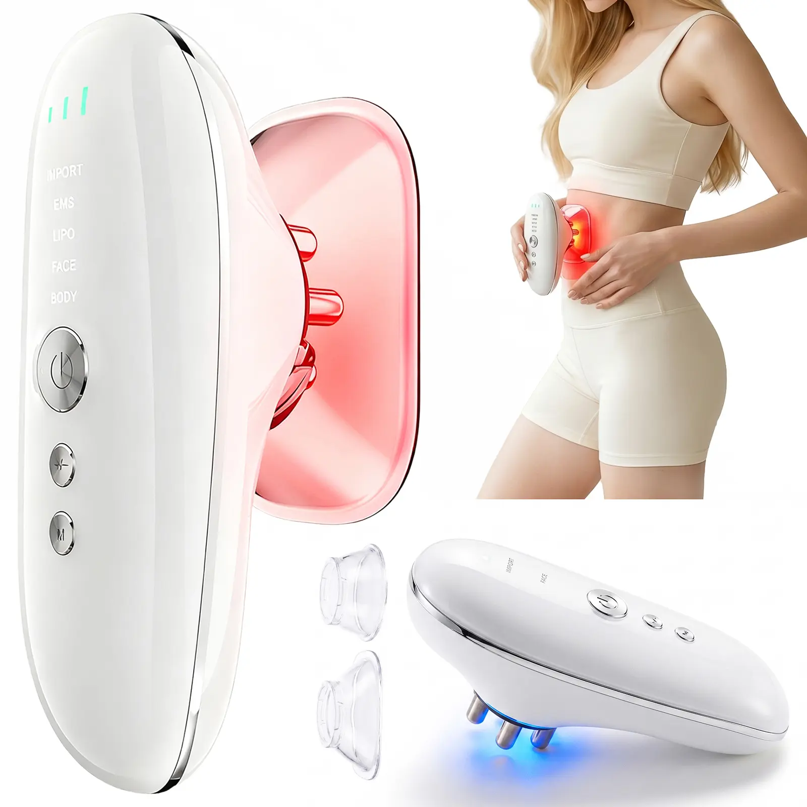5-in-1 Electric Cupping Massager for Face & Body, Vacuum Suction Massage Tool with Microcurrent, Red & Blue LED, Adjustable Intensity and Multi-Point Massage Head Therapy