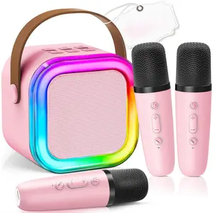 Upgraded Mini Karaoke Machine with 3 Wireless Microphones for Kids Girls Boys - Karaoke Party Speaker Christmas Birthday Gifts for 4 5 6 7 8 9 10 11+ Year Old - Kids' Instrument Accessories - Pink