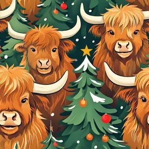Highland Christmas Cows Quilting Cotton Fabric