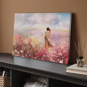 2D flat design, 1 piece of Jesus and lamb canvas wall - "The Lost Lamb" Christian painting, inspired religious art piece, suitable for churches, living rooms or bedrooms, an inspiring poster print with powerful sacred messages, a home decoration based on