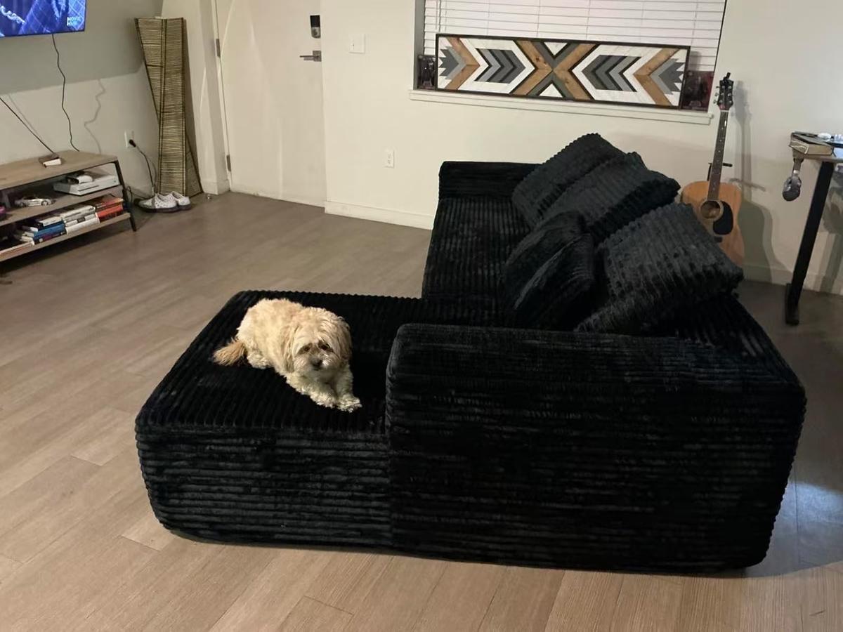 Item: Black(plush Corduroy Fabric)-Right Facing Chaise