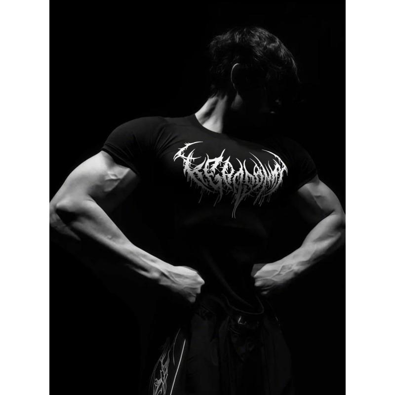 2pcs Men's Gothic Gym T-Shirts - Wing Print, Anti-Slip Seams for Intense Training, Stretch Fabric, Slim Fit, Black & White, Polyester Blend Workout Tops, Gym Tees for Fitness, Bodybuilding & Streetwear Menswear Tshirt Crewneck 2pcs Men's Gothic Gym T-Shirts - Wing Print, Anti-Slip Seams for Intense Training, Stretch Fabric, Slim Fit, Black & White, Polyester Blend Workout Tops, Gym Tees for Fitness, Bodybuilding & Streetwear Menswear Tshirt Crewneck