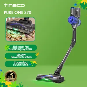 Tineco Pure ONE S70 (Gray) Cordless Vacuum Cleaner, 200AW Powerful Suction, Up to 95min Runtime, Zero Tangle Brush,180° Foldable Tube, Stick Vacuum Cleaner for Pet Hair, Carpet & Hard Floor