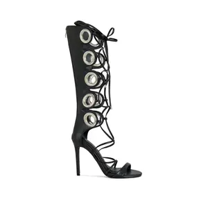 AGATHON-BLACK STILETTO GLADIATOR SANDAL BOOT