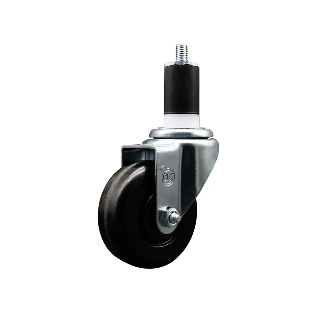 Service Caster SCC-EX20S3514-PHS-112 Phenolic Swivel Expanding Stem Chrome Caster - 3.5 in. Black Wheel, 1.5 in. Stem, Adjustable Multi-Shaped, 300 lbs Capacity for Shop Projects, Work Tables