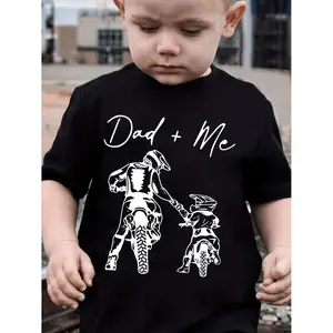 Summer Fashion Short-Sleeve T-Shirt for Boys with a Dad And Son Motorcycle Cartoon Print, Casual Top
