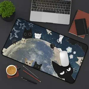 Kawaii Space Cat Mouse Pad Cat Galaxy Desk Mat Cartoon Cats Anime Lover Mousepad