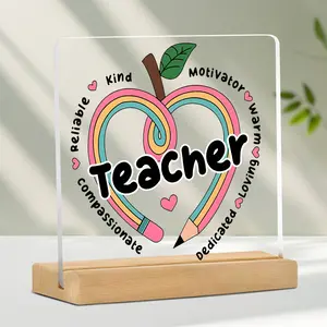 Thank You Gift for Teachers, Graduation Birthday and Christmas Present, Teacher's Day and Back to School Decor, Acrylic Desktop Sign Full of Love, Heart Acrylic Plaque