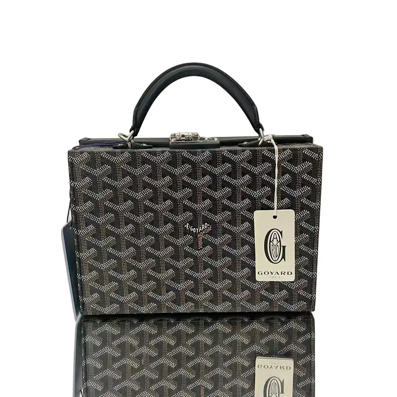 Pre-owned Fabrics Tote Bags Goyard Saïgon Structure Mini Tote Bag Silver, Black Goyardine Fabric, Architectural Precision, Reinforced Edges, Detachable Strap, Clasp Lock