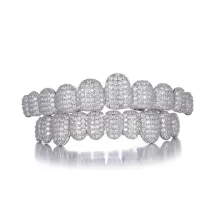 Big Shinning Bling Bling Iced Out Teeth Grillz Hip Hop Top & Bottom Grills Dental Mouth Punk Teeth Caps Cosplay Party