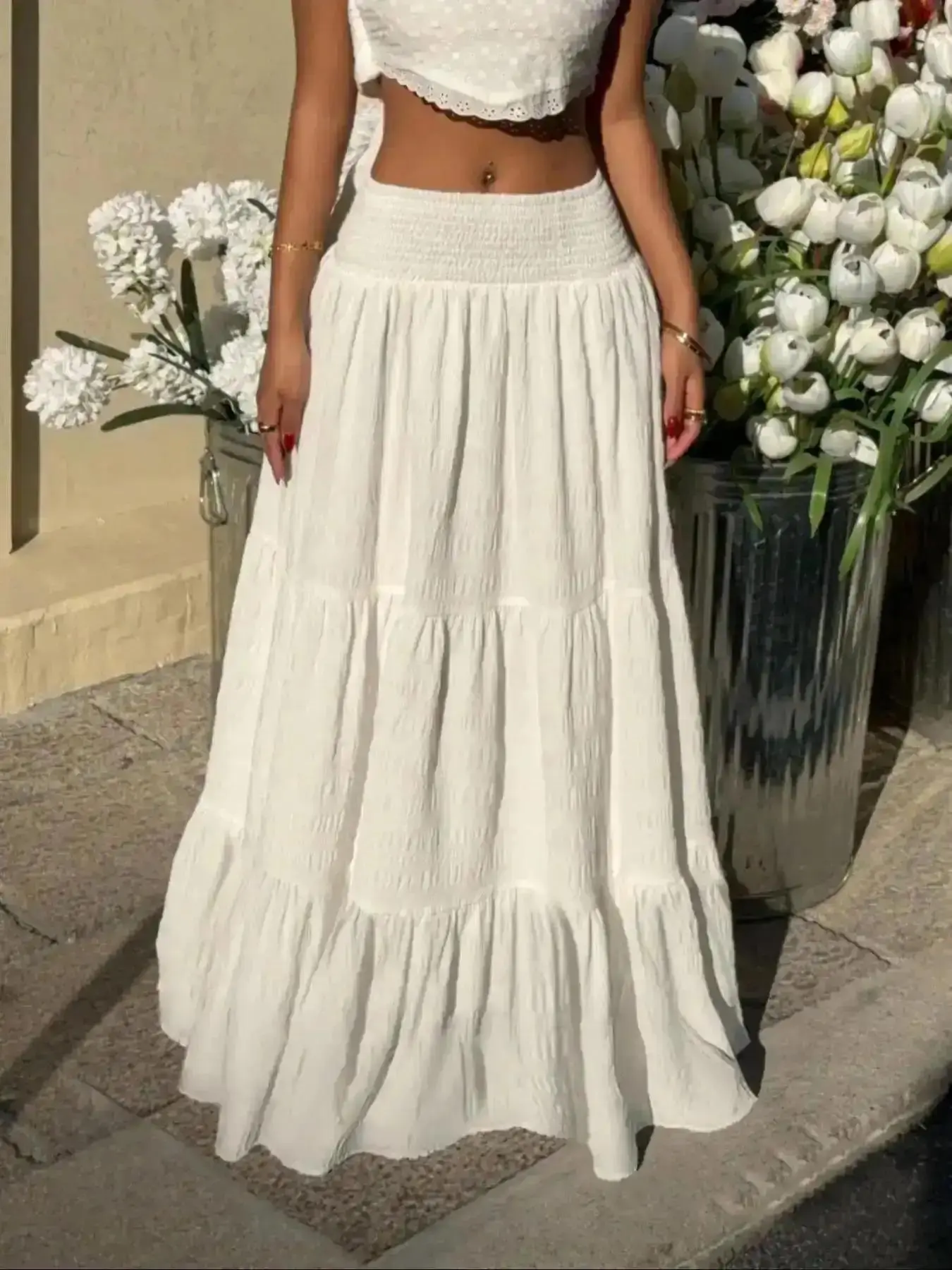 Modern 2026 Elegant Elastic Waist Long Umbrella Skirt for Women, Perfect Dates, Parties, Vacations, Casual Outings, Comfortable Fit Vintage, Comfy, Stretchy, Elevated Basics, Fashion, Trendy, Soft Touch, Travel Outfit