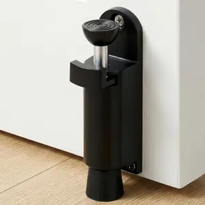 Automatic Kickdown Door Stopper,  Adjustable Telescopic Heavy-Duty Commercial Spring- Foot-Operated Door Stop Holder, Easy Step /Off Release, Wall Protector, Medium Black(1 Pack)
