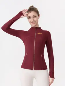 ROROlemon Women's Slim Fit Long Sleeve Define Jacket, Full Zip Athletic Yoga Top with Thumb Holes & Gold Zipper Pockets