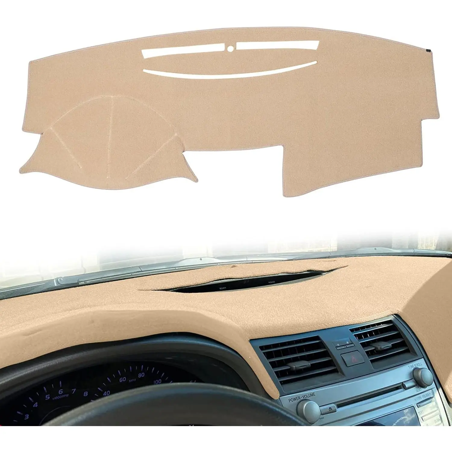 KDO Velour Fabric Anti-Slip Car Dashboard Cover Mat - 7.1mm Thick, UV Protection, Left Hand Drive, Easy Installation, Custom Fit Car Accessory for 07-11 Toyota Camry, Beige, 07-11 Beige