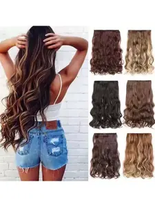 Hair Extensions 5 Clips Long Water Wave Clips in High Temperature Fiber Clip in Soft Synthetic Hairpieces, Wavy Synthetic Hair for Women Clip in 60cm Long Curly Hair One Piece Wig High Temperature Silk Breathable Extension