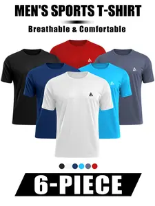 6-Pack Men's Summer Sporty Tie-Dye T-Shirts, Breathable Quick-Dry Round Neck, Long Sleeve Workout Tops, All-Season Athletic Wear, Activewear Tee