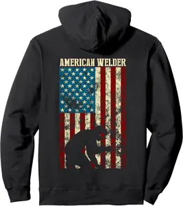 Welding Patriotic Distressed USA American Flag gift Welder Pullover Hoodie
