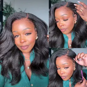 Ashimary Ready to Go 6x4.5 /13x4 Glueless Transparent Lace Natural Black Yaki Straight 100% Human Hair Wig