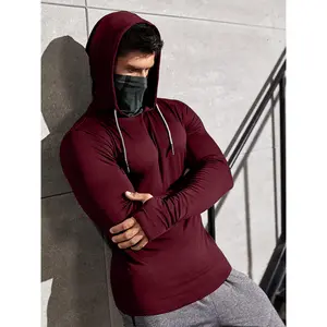 Men's Fleece-Lined Hoodie, Polyester 95% Elastane 5%, Medium Stretch Knit Fabric, Color Block Pattern, Casual Sports Style for Running, Hiking & Outdoor Activities, Regular Fit Hooded Sweatshirt