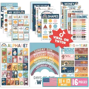 16 Educational Posters for Classroom Decor - Boho Educational Posters for Toddlers 1-3, Toddler Learning Posters for Kids Ages 3-5, Kindergarten & Preschool Classroom Must Haves