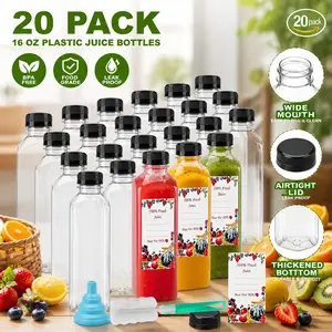 20 Pack 16oz Juice Bottles with Caps – Clear Plastic Smoothie Containers, Leakproof Reusable Drink Bottles for Water, Tea, Juice – Perfect for Meal Prep, Gym, Travel