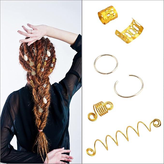 140 PCS Loc Hair Jewelry for Women Braids, Dreadlock Accessories Metal Sliver Gold Hair Cuffs Decorations
