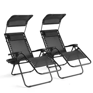 VOWNER 2PCS Folding Zero Gravity Chair Outdoor,Recliner with Adjustable Positions,Canopy Shade, Headrest,Tray