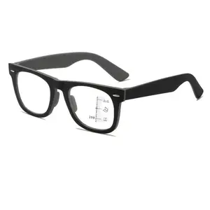 Unisex Fashion Multifocal Reading Glasses High Definition Anti-blue Light Eyewear Square Progressive Presbyopia Frame 0 +4.0