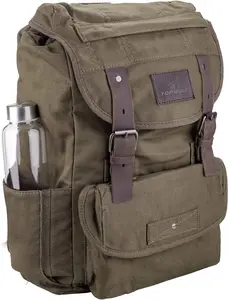 Waterproof Waxed Canvas Backpack for Men Travel Rucksack Leather Trimming (Green) One_Size