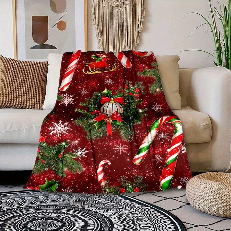 Christmas Bell Candy Blanket, Gift, Suitable for Men and Women, Soft Blanket, Suitable for Sofa Bed Couch Travel, Lightweight Flannel Blanket campingessentials