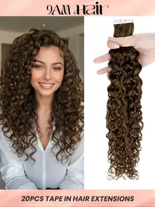 Tape in Hair Extensions Real Remy Human Hair Invisible Seamless Skin Weft Human Hair Tape in Extensions Color 4 Brown Human Hair Extensions Brazilian Hair 18-22Inch 50G 20Pcs Add Length Water Wave Wig Curly Wavy Hairpieces
