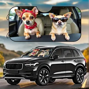 1pc Funny Chihuahua Couple Car Windshield Sunshade - UV Ray Reflector & Sun Protector, Keeps Vehicle Cool, Polyester Material, Universal Fit for Cars, Front Windshield Visor to Protect Against Sunlight and Heat, Front Window Sunshade