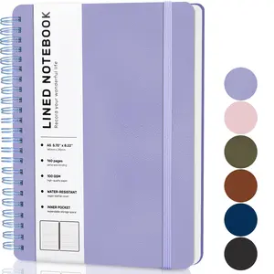 Lined Spiral Journal Notebook, A5 Hardcover Leather Notebook for Work, 5.7''×8.2'', 100GSM Thick Paper Spiral Bound Journaling Notebooks for Women & Men Office School Note Taking Business, Purple